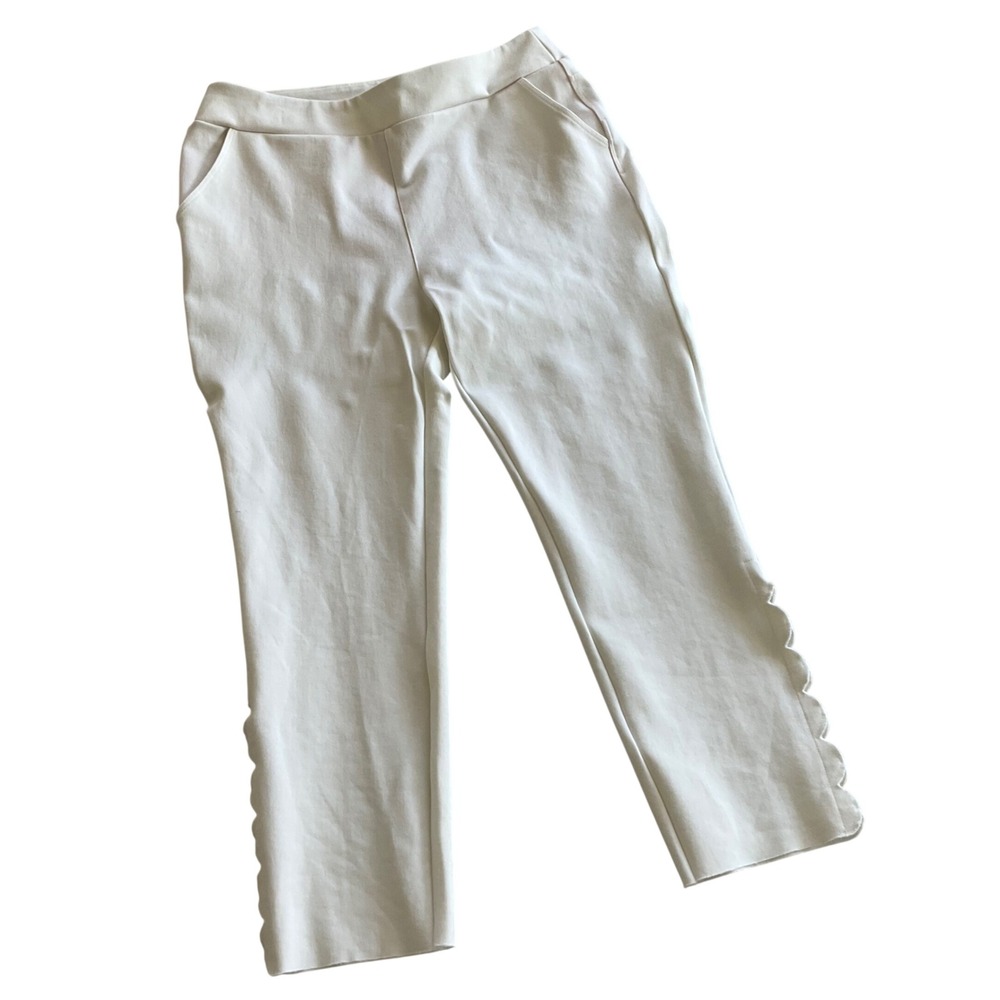 Soft Surroundings Scalloped‎ Hem Crop Pants Women Medium White Stretch Resort